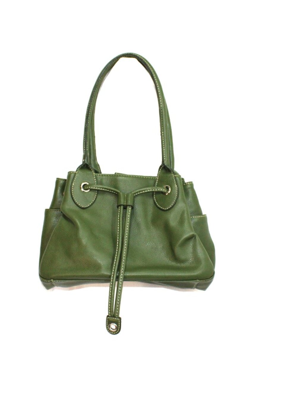 Nine West Bright Green Drawstring Close Vegan Leather Double Handle Shoulder Bag